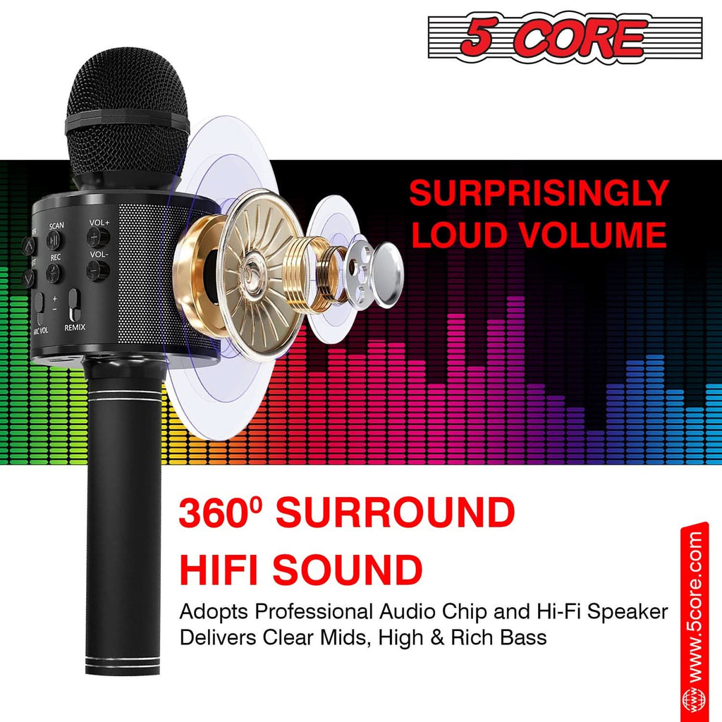 5Core Wireless Karaoke Microphone Bluetooth Mic Portable Handheld Microfonos Inalambricos BLACK