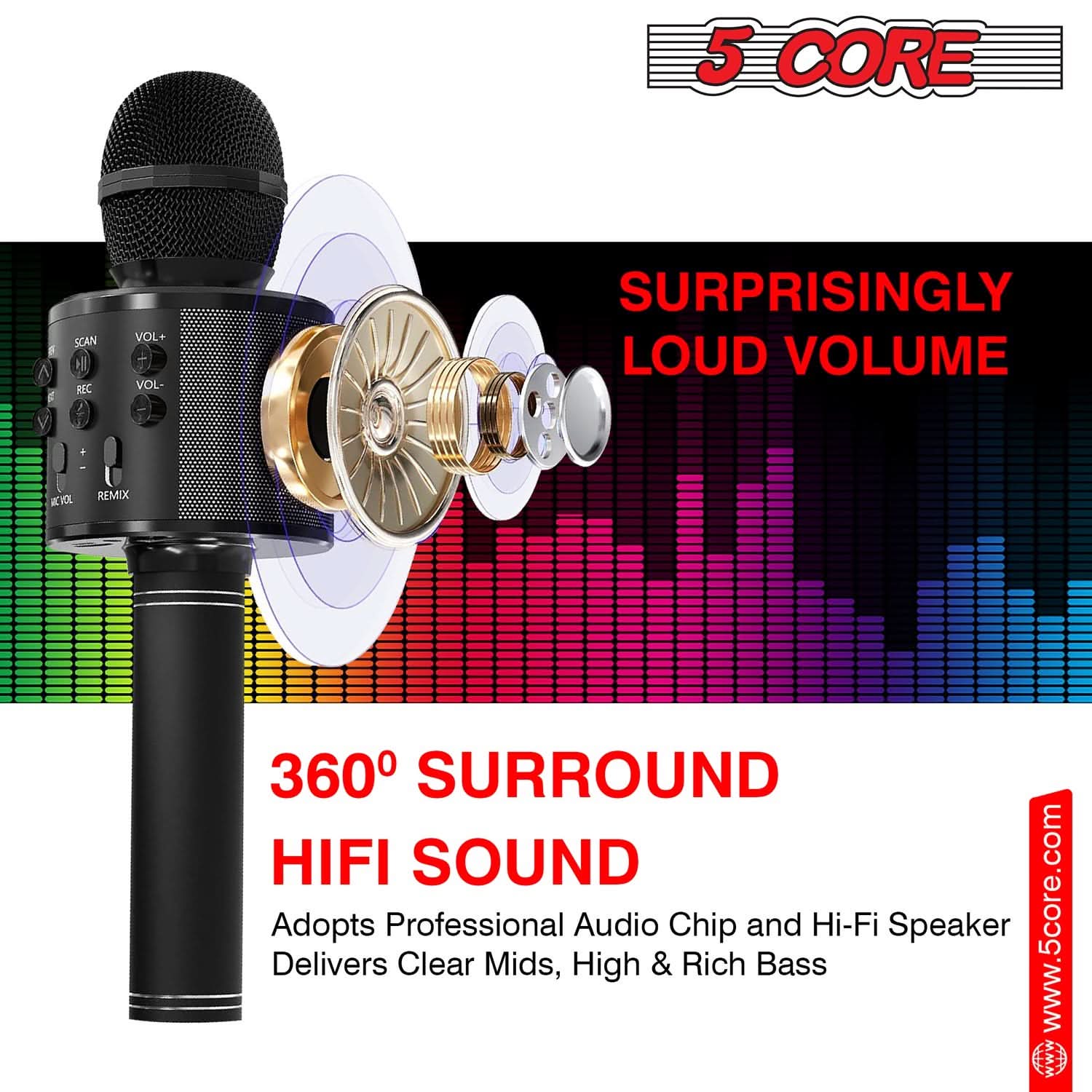 5Core Wireless Karaoke Microphone Bluetooth Mic Portable Handheld Microfonos Inalambricos BLACK